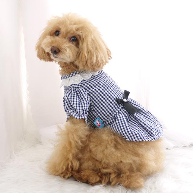 大きなリボンギンガム　　∞TuTu∞  犬服　ハンドメイド リボン ギンガムチェックワンピ ドッグウエア 小型犬 犬服 ペット 春夏