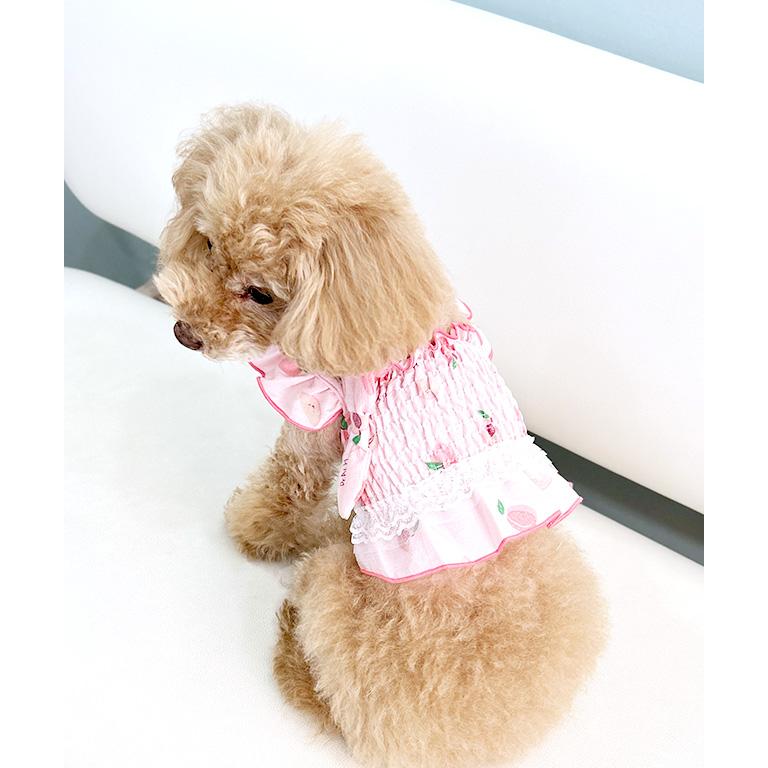ピーチ柄シャーリングフリルキャミ ドッグウェア 犬服 小型犬 ペット