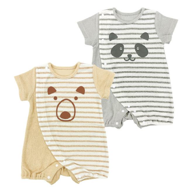 ベビー服 赤ちゃん 服 ベビー ロンパース 50-60 60-70 男の子 女の子 パンダ くま クマ タオル ショート丈 アニマル半袖カバーオール | 