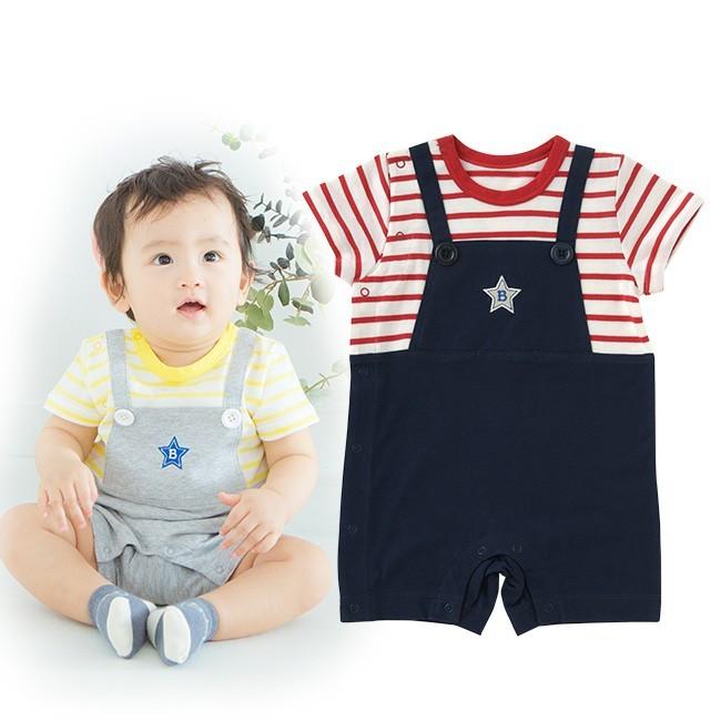 ベビー服 赤ちゃん 服 ベビー カバーオール 男の子 60 70 80 半袖 ギフト ボンシュシュサロペット風半袖カバーオール P2553 Chuckle 通販 Yahoo ショッピング