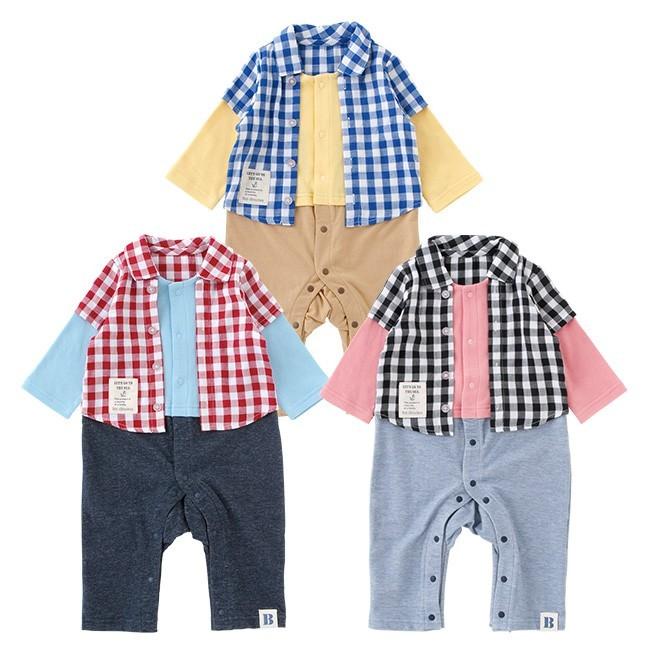 ベビー服 赤ちゃん 服 ベビー カバーオール 長袖 男の子 70 80 お出かけ ギンガムチェック柄前開き長袖カバーオール P2624 Chuckle 通販 Yahoo ショッピング