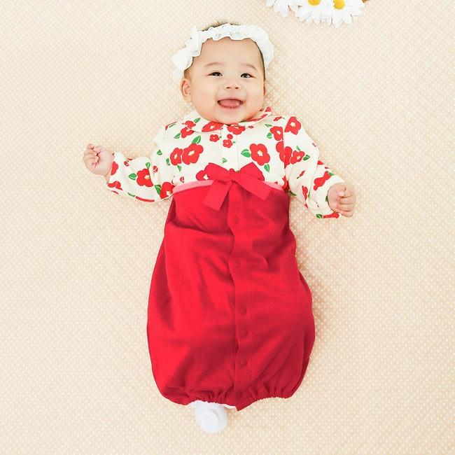 ベビー服 赤ちゃん 服 ベビー ツーウェイオール 女の子 新生児 ティノティノ ツバキ柄新生児ツーウェイオール P5537e Chuckle 通販 Yahoo ショッピング