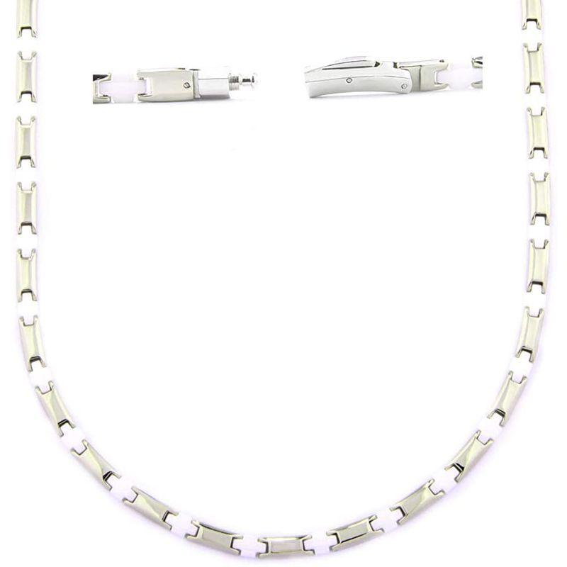 21セール ホワイトセラミック メンズネックレス 肩こり ヘマタイト 25粒 ゲルマニウム 6粒 ネックレス 純チタン 健康 55 5cm 静電気防止 レディースアクセサリー