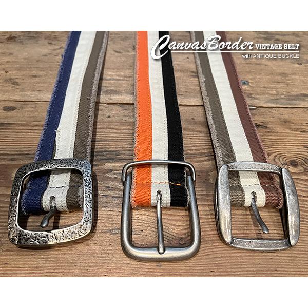 《半額SALE》ベルト メンズ レディース 男女兼用 カジュアル ユーズド風 レザー フリー BELT ビンテージ加工 キャンバス ボーダー ベルト | ブランド登録なし | 04