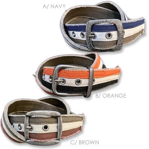 《半額SALE》ベルト メンズ レディース 男女兼用 カジュアル ユーズド風 レザー フリー BELT ビンテージ加工 キャンバス ボーダー ベルト | ブランド登録なし | 05