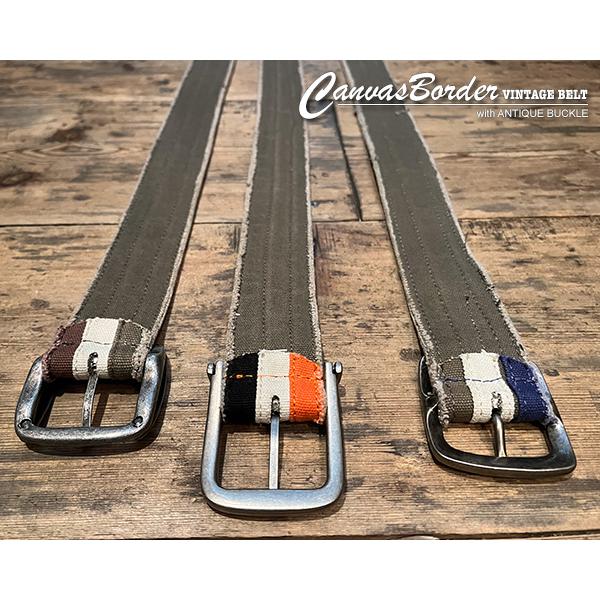 《半額SALE》ベルト メンズ レディース 男女兼用 カジュアル ユーズド風 レザー フリー BELT ビンテージ加工 キャンバス ボーダー ベルト | ブランド登録なし | 06