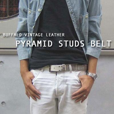 《新春！半額セール》ベルト メンズ 本革 牛革 カジュアル 天然皮革 HTC風 パンク ロック ミニ ピラミッド STUDS BELT ビンテージレザー 4連スタッズベルト | ブランド登録なし | 01