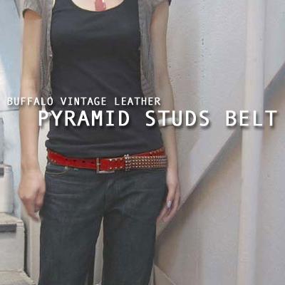 《新春！半額セール》ベルト メンズ 本革 牛革 カジュアル 天然皮革 HTC風 パンク ロック ミニ ピラミッド STUDS BELT ビンテージレザー 4連スタッズベルト | ブランド登録なし | 05