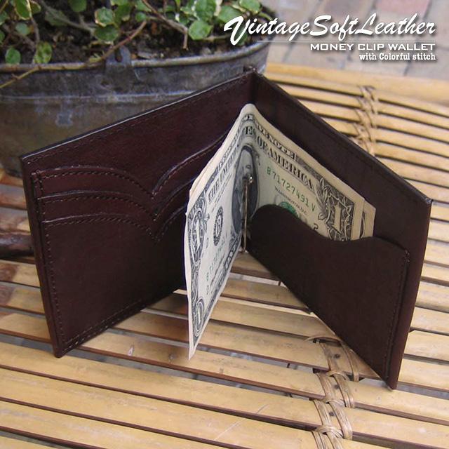 《半額セール 50％OFF》財布 牛革 本革 天然皮革 ２つ折り 札入れ カード入れ プレゼント ビンテージソフトレザー レザーステッチ マネークリップウォレット | ブランド登録なし | 06