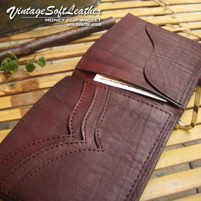 《半額セール 50％OFF》財布 牛革 本革 天然皮革 ２つ折り 札入れ カード入れ プレゼント ビンテージソフトレザー レザーステッチ マネークリップウォレット | ブランド登録なし | 08