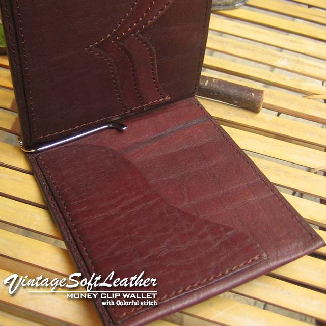《半額セール 50％OFF》財布 牛革 本革 天然皮革 ２つ折り 札入れ カード入れ プレゼント ビンテージソフトレザー レザーステッチ マネークリップウォレット | ブランド登録なし | 11
