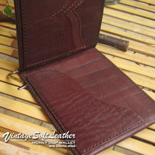 《半額セール 50％OFF》財布 牛革 本革 天然皮革 ２つ折り 札入れ カード入れ プレゼント ビンテージソフトレザー レザーステッチ マネークリップウォレット | ブランド登録なし | 12