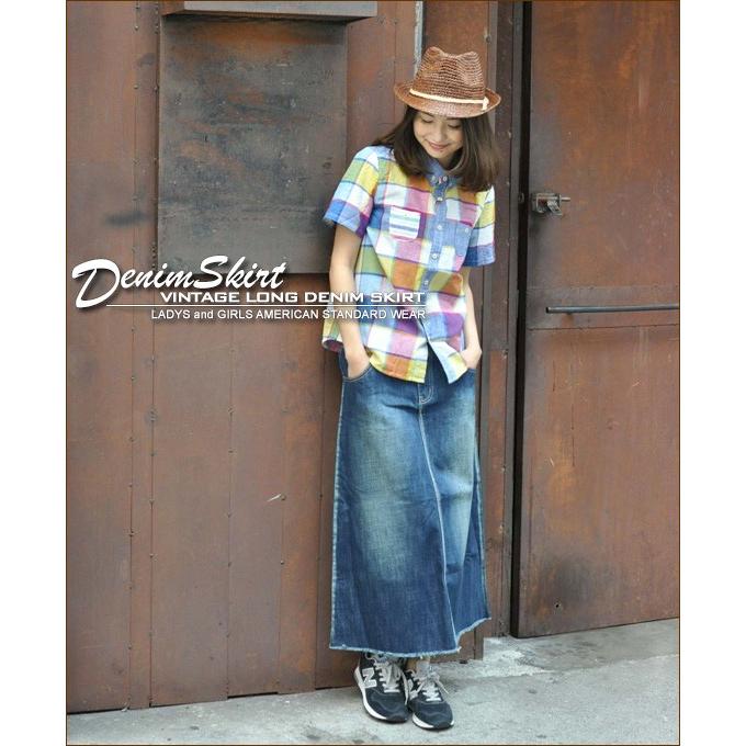 スカート デニムスカート ロンスカ ロング丈 マキシ スリット 大きいサイズ ゆったり ビンテージ加工 ストレッチデニム ロングスカート | CHUNKY FACTORY | 20