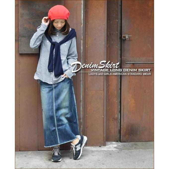 スカート デニムスカート ロンスカ ロング丈 マキシ スリット 大きいサイズ ゆったり ビンテージ加工 ストレッチデニム ロングスカート | CHUNKY FACTORY | 09