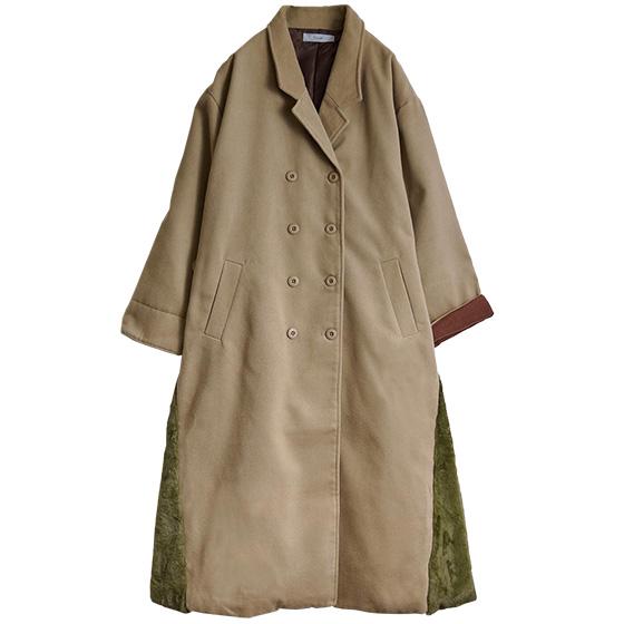 《半額50％OFFセール》ロング コート アウター パッチワーク 切替 フェイクファー 異素材 体型カバー ゆったり 北欧 イマゴ Emago. 配色ロングコート | Emago | 10