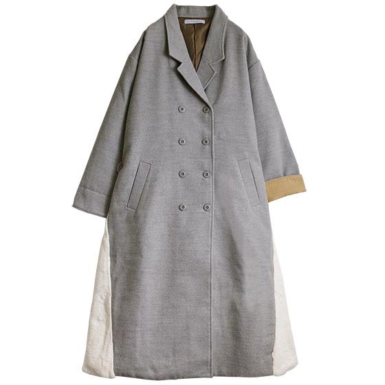 《半額50％OFFセール》ロング コート アウター パッチワーク 切替 フェイクファー 異素材 体型カバー ゆったり 北欧 イマゴ Emago. 配色ロングコート | Emago | 11