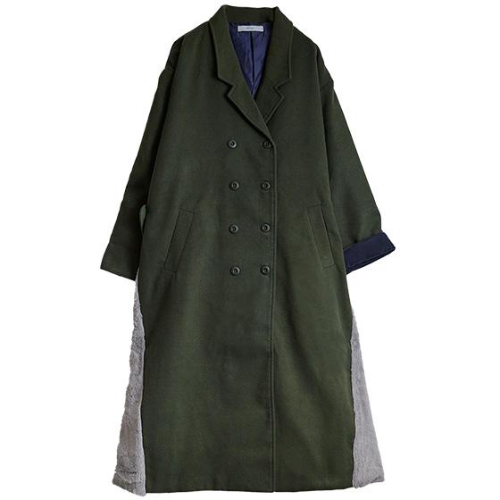 《半額50％OFFセール》ロング コート アウター パッチワーク 切替 フェイクファー 異素材 体型カバー ゆったり 北欧 イマゴ Emago. 配色ロングコート | Emago | 12
