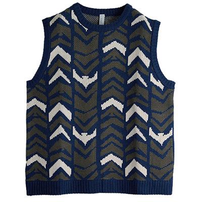 ニットベスト セーター 北欧 ジャカード ウール混 体型カバー 重ね着 ゆったり イマゴ Emago. ヘリンボーン鳥ジャガード ニットベスト | Emago | 07