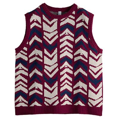 ニットベスト セーター 北欧 ジャカード ウール混 体型カバー 重ね着 ゆったり イマゴ Emago. ヘリンボーン鳥ジャガード ニットベスト | Emago | 08