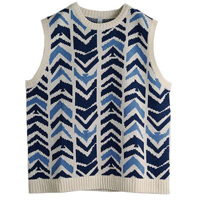 ニットベスト セーター 北欧 ジャカード ウール混 体型カバー 重ね着 ゆったり イマゴ Emago. ヘリンボーン鳥ジャガード ニットベスト | Emago | 09