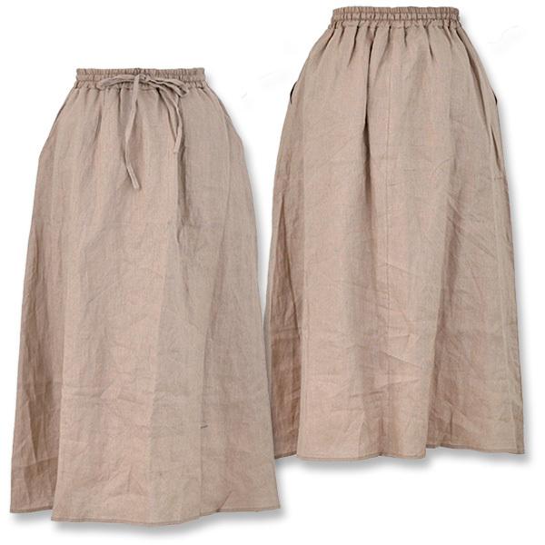 ロンスカ 麻 リネン ギャザー フレア 大きいサイズ ゆったり ふんわり 体型カバー 大人 ナチュラル シンプル 麻100％ギャザー ロングスカート | ブランド登録なし | 03