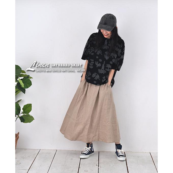 ロンスカ 麻 リネン ギャザー フレア 大きいサイズ ゆったり ふんわり 体型カバー 大人 ナチュラル シンプル 麻100％ギャザー ロングスカート | ブランド登録なし | 07