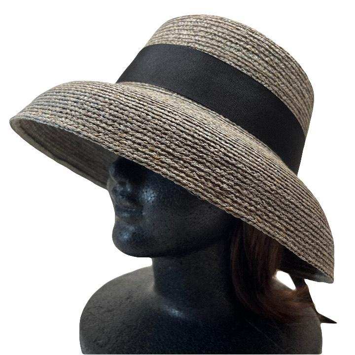 ラフィア グレー 帽子 ブリムダウンハット ストローハット ベルハット