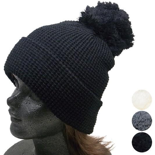 ぽんぽんニット帽 ワッフル地 メンズ レディース DIGZHAT シンプル