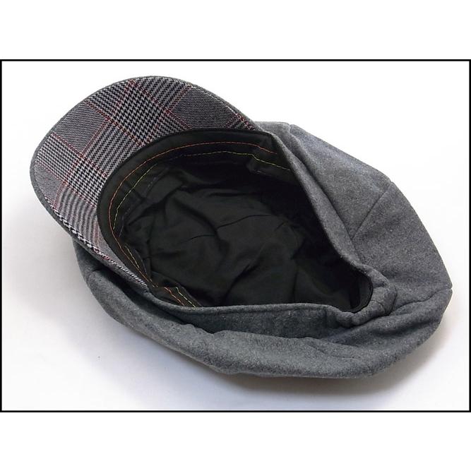 キャスケット グレー ウール混 シンプル 帽子 つば裏チェック柄