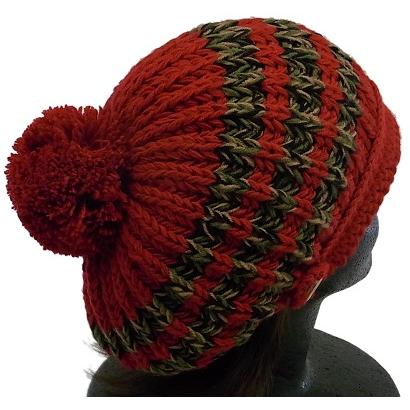 ボンボンニットキャップ ボーダー 赤 アクリル ニット帽 メンズ