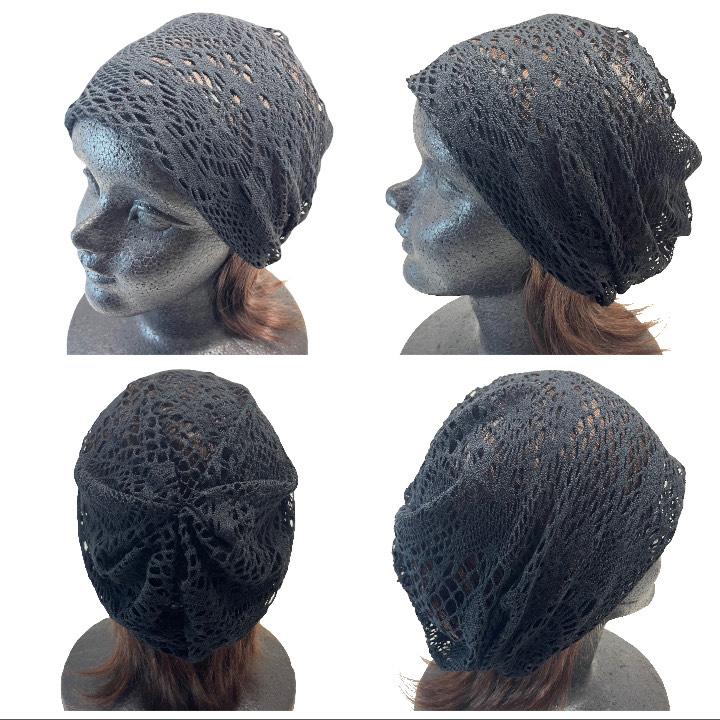 ワッチ ブラック メッシュ あみあみ 薄手 レース ビーニー ニット