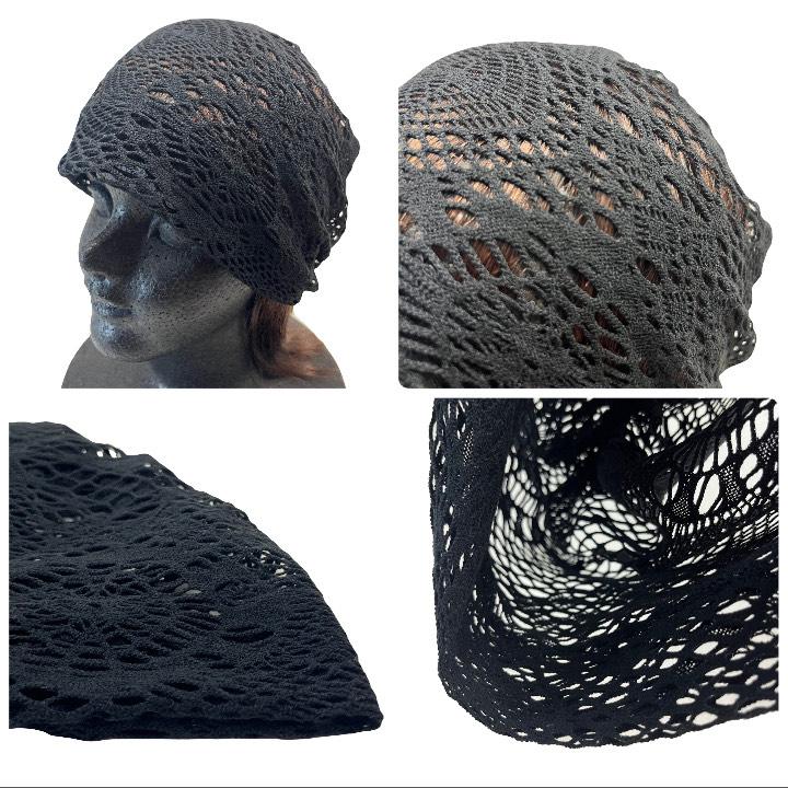 ワッチ ブラック メッシュ あみあみ 薄手 レース ビーニー ニット