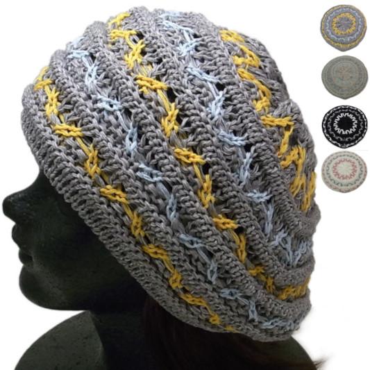 ベレー 麻混 ざっくりデザイン編み ニット帽 タム ベレー帽 帽子