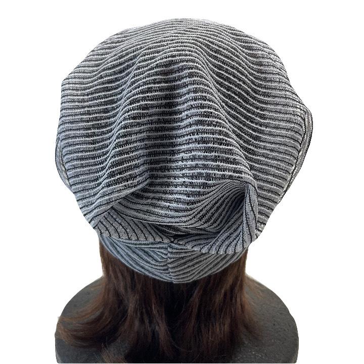 レースワッチ グレーxブラック 薄手 ハンドメイド ニット帽