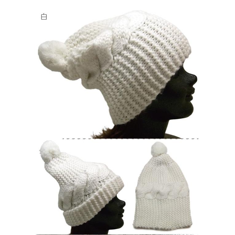 ぼんぼんニット帽 ミニポン デザインニット ケーブル編み ニット