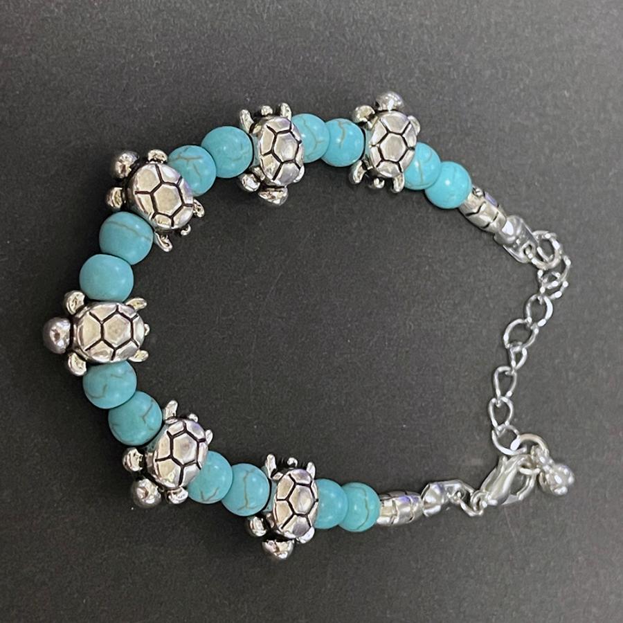 ブレスレット 海亀 ホヌ 亀 かめ カメ タートル ターコイズ風 腕輪