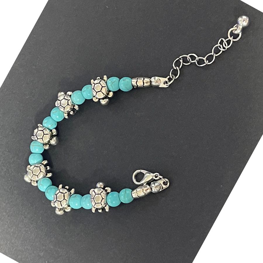 ブレスレット 海亀 ホヌ 亀 かめ カメ タートル ターコイズ風 腕輪