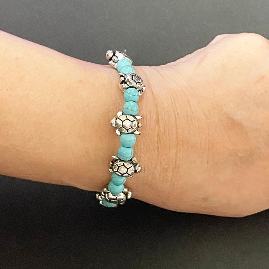 ブレスレット 海亀 ホヌ 亀 かめ カメ タートル ターコイズ風 腕輪
