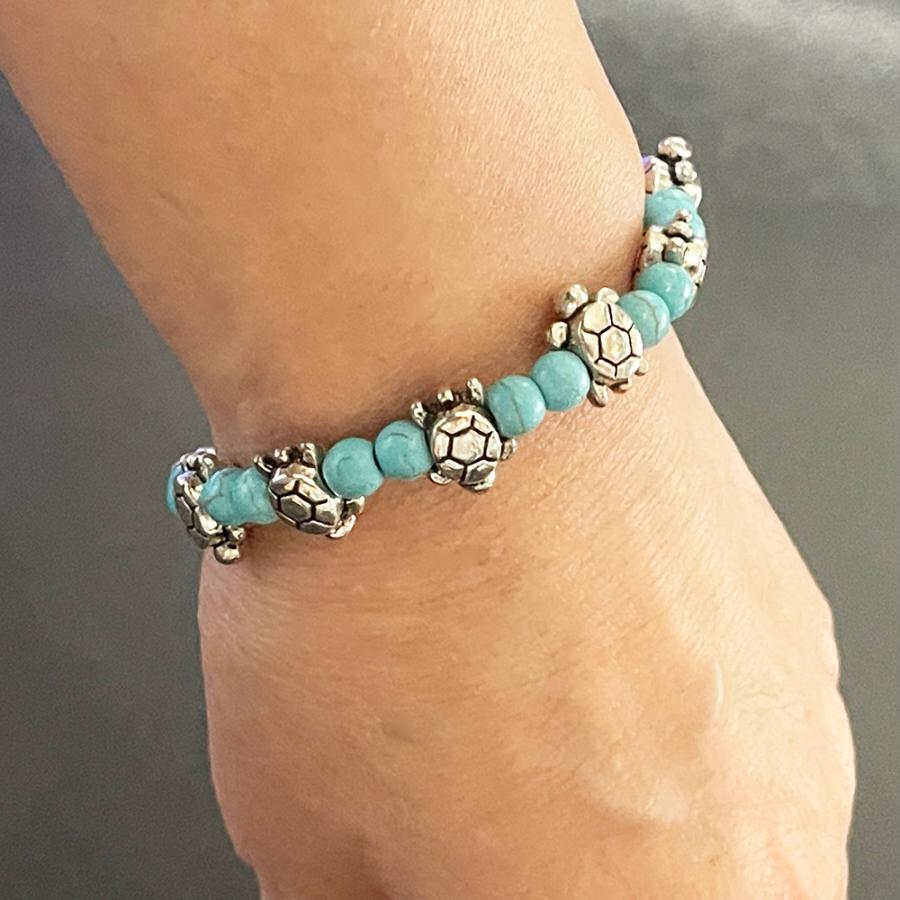 ブレスレット 海亀 ホヌ 亀 かめ カメ タートル ターコイズ風 腕輪