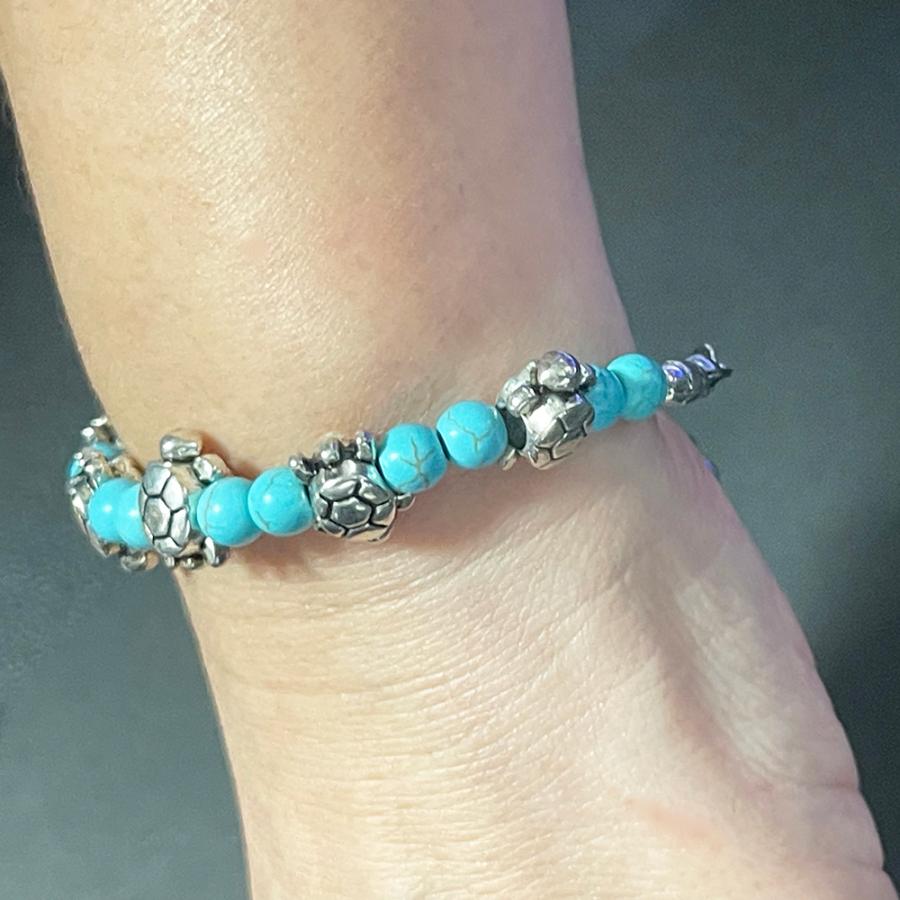 ブレスレット 海亀 ホヌ 亀 かめ カメ タートル ターコイズ風 腕輪