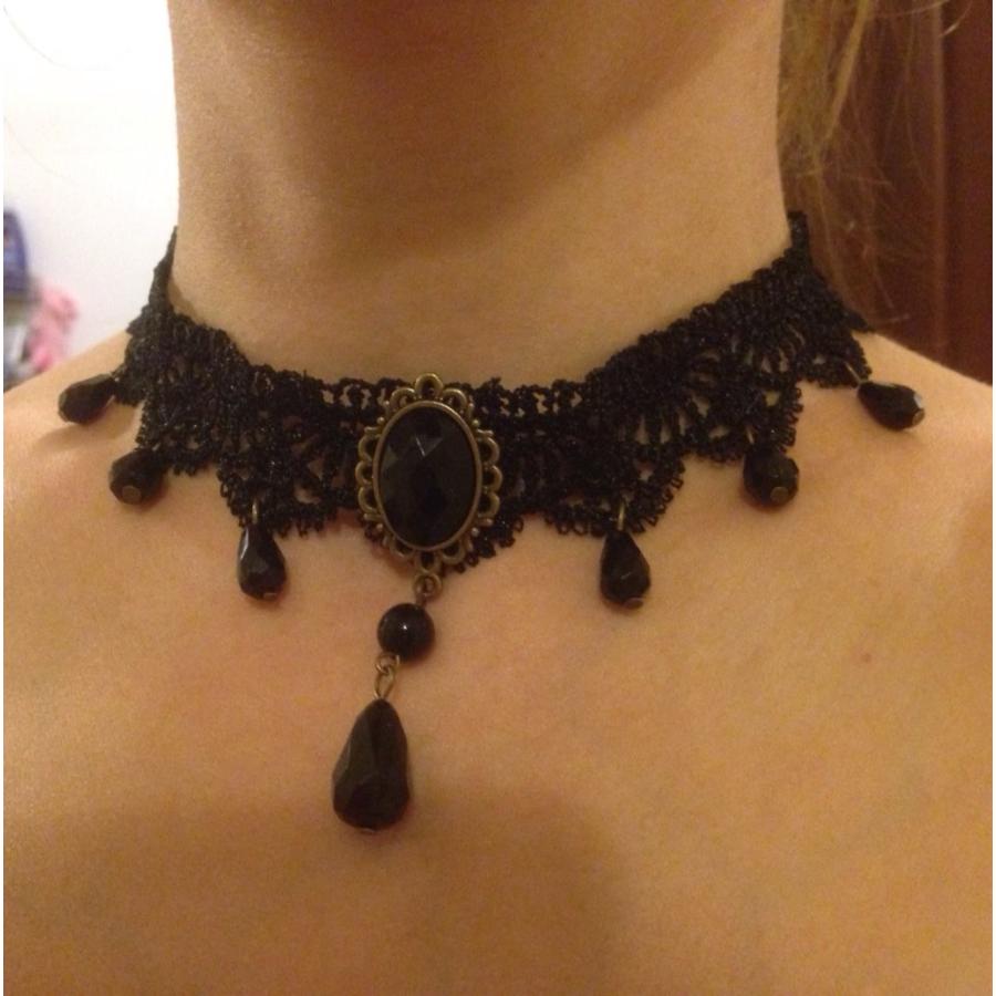 安いそれに目立つ チョーカー レディース 黒 ネックレス ブラックストーン付 レースチョーカー ゴシック ゴスロリ 首輪 首輪女子 ストーン ガーリー Sgnexpress Vn