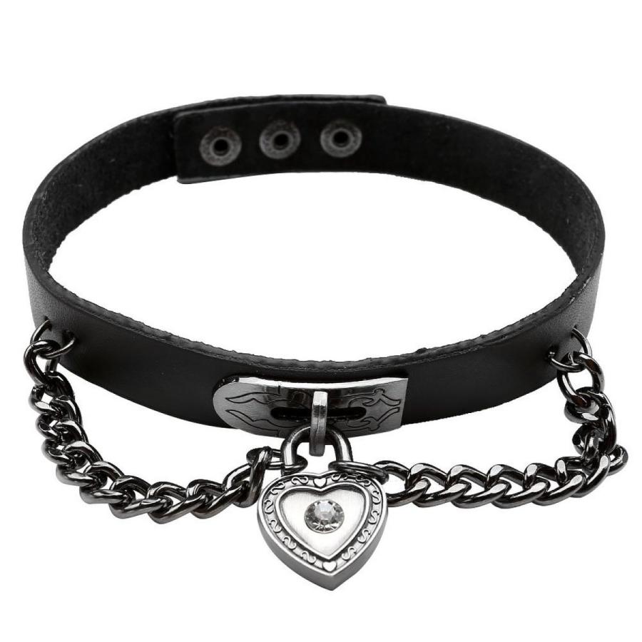 ネックレス チョーカー レザーチョーカー ハート型 南京錠 モチーフ