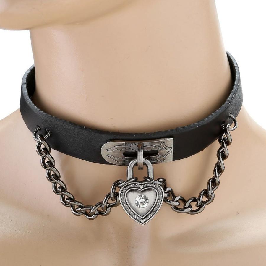 ネックレス チョーカー レザーチョーカー ハート型 南京錠 モチーフ