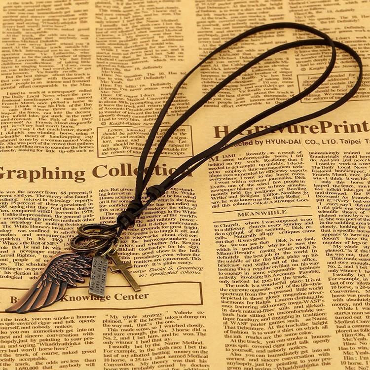 ネックレス メンズ ビンテージ ヴィンテージ フェザー クロス 羽