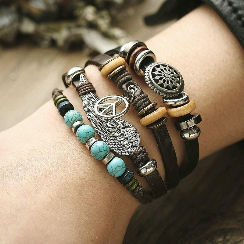 ブレスレット メンズ 4連 レイヤー レザー ブレス 革 皮 レザーブレス ターコイズ フェザー 羽 ピースマーク 調整可 アクセサリー アメカジ Macc 148 ちゅらネット にふぇーでーびる 通販 Yahoo ショッピング