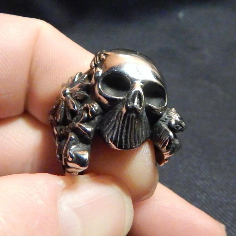 指輪　シルバー925 スカルリング　髑髏　薔薇　蝶 指輪シルバー925 スカルリング髑髏薔薇蝶