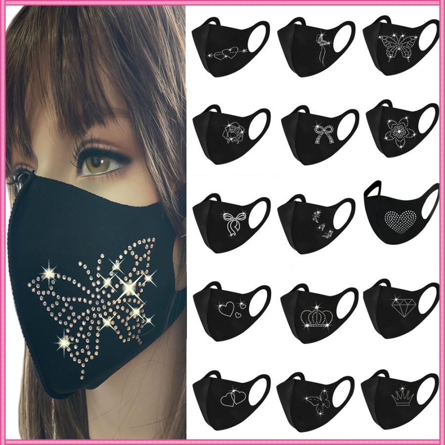 マスク おしゃれ 洗える 黒マスク 立体 ラインストーン ブラックマスク