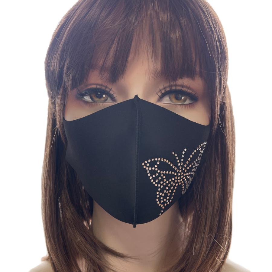 マスク おしゃれ 洗える 黒マスク 立体 ラインストーン ブラックマスク