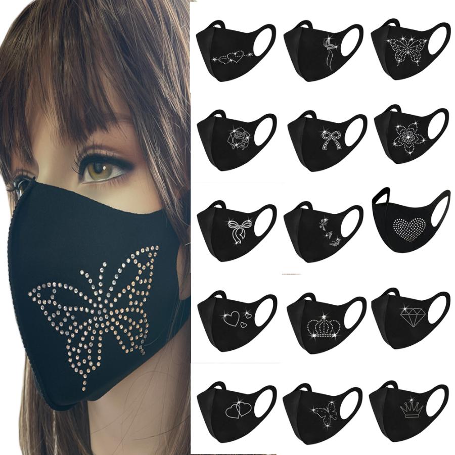 お風呂上がりソックス&プレミアムマスク（ブラック）バラ売り不可 マスク おしゃれ 洗える 黒マスク 立体 ラインストーン ブラックマスク