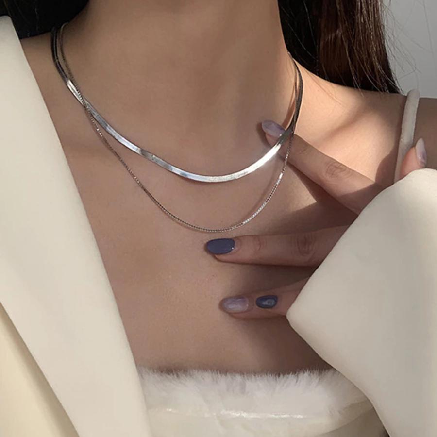 ネックレス スネークチェーン フラット スネーク シルバー 2連 レディース アクセサリー アクセ レディース ギフト :neck-027:ちゅらネット にふぇーでーびる 通販 ステンレス ノットリボン スネークチェーンネックレス シルバー